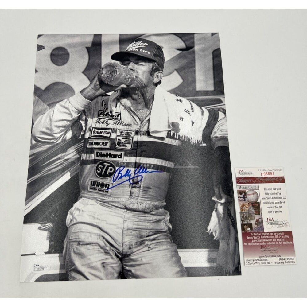 Bobby Allison Signed  Black & White NASCAR Photo With JSA Authentication Certifi